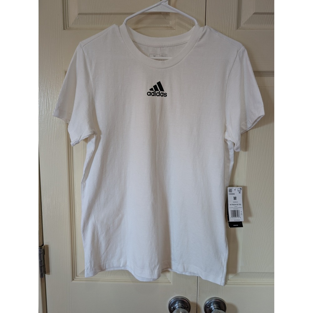 NWT Adidas Fresh Short Sleeve Tee White Basic Athleisure Logo Women's Size M